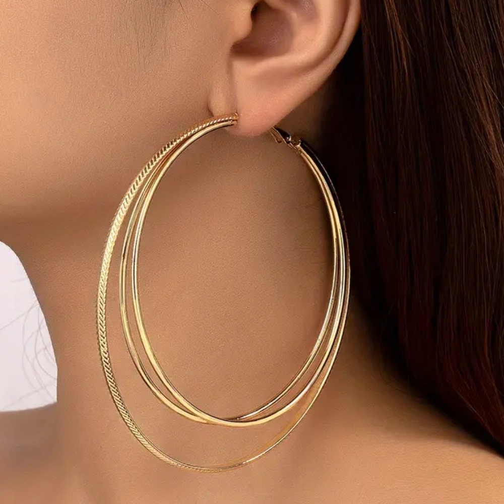 18k gold plated triple layered hoop earrings